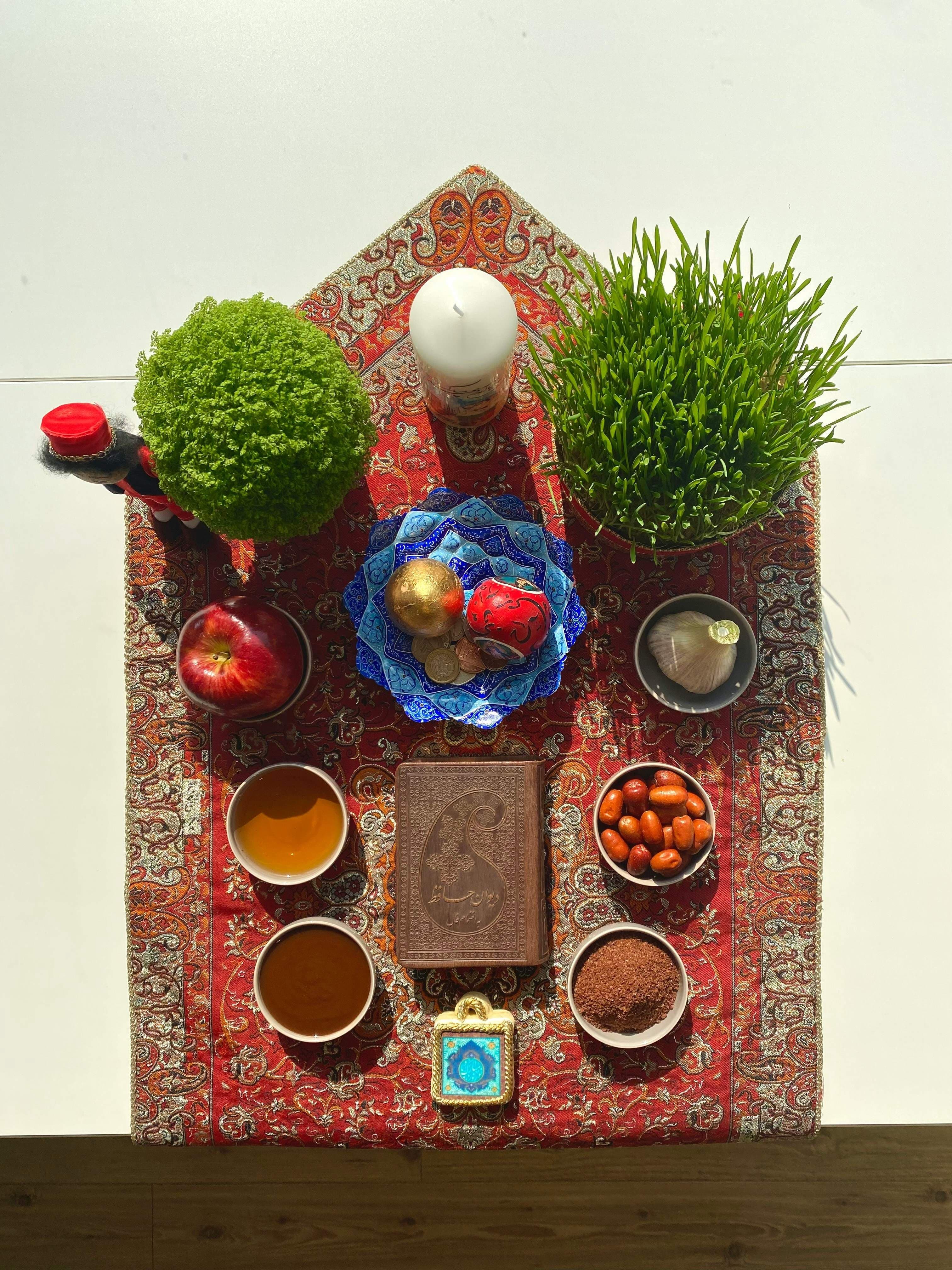 A beautiful traditional Haft-Seen table from above